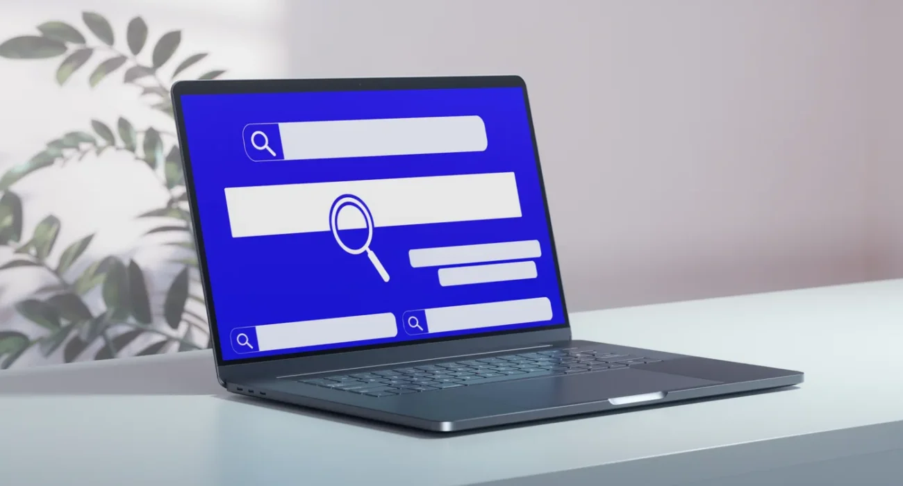 Laptop showing a search interface illustrating SEO for small businesses and improved website visibility