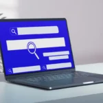 Laptop showing a search interface illustrating SEO for small businesses and improved website visibility