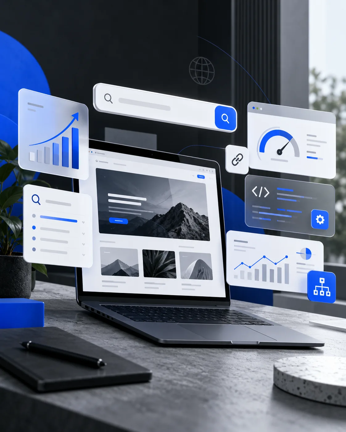 SEO website audit, technical optimization and search visibility illustration by Smora Digital
